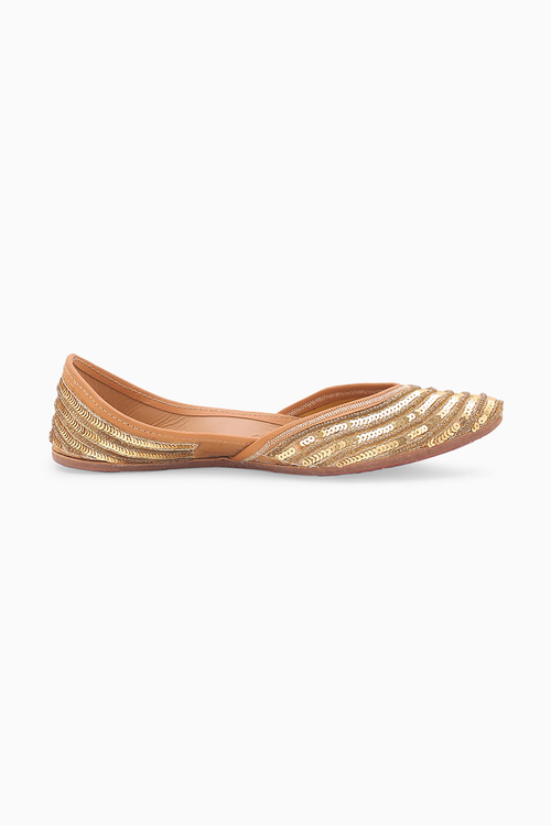 Gold Polyester Embellished Juttis