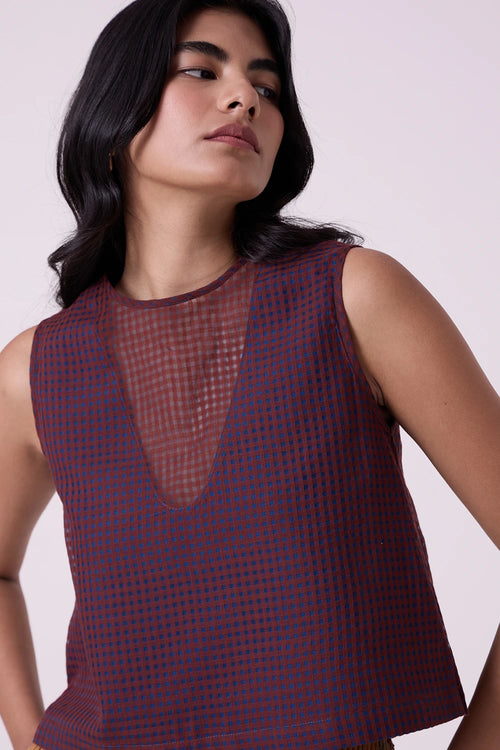 Ori Blue Checkered Handwoven Top