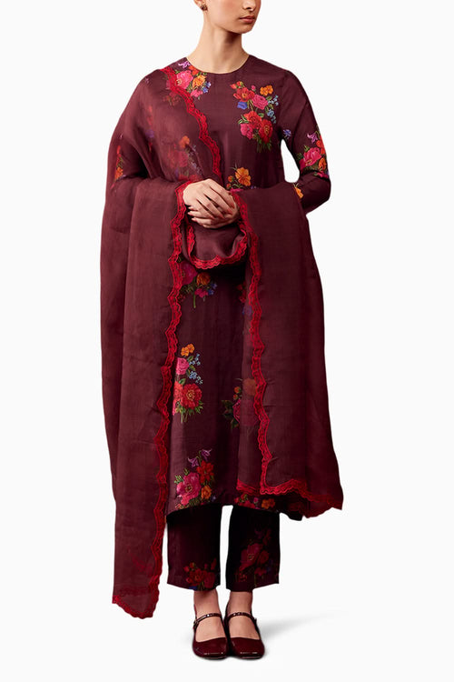 Enchanted Bloom Burgundy Kurta Set