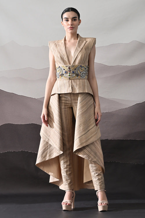 Beige Ensemble With Layered Construction