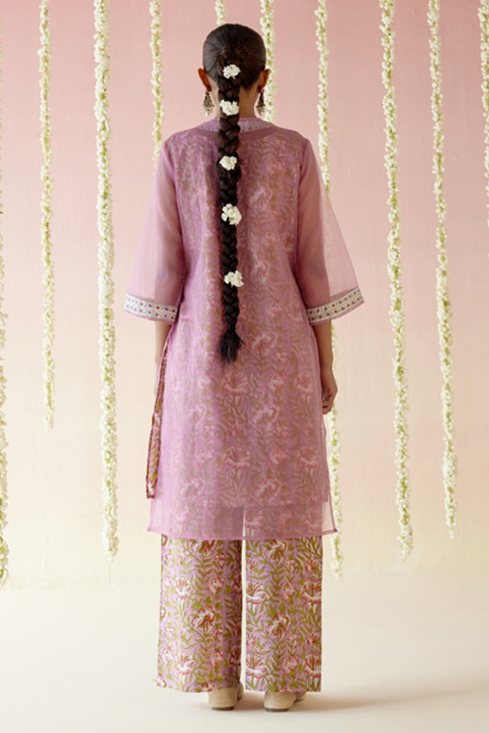 Mulberry Pink Kurta with Blockprinted Slip and Flared Pants