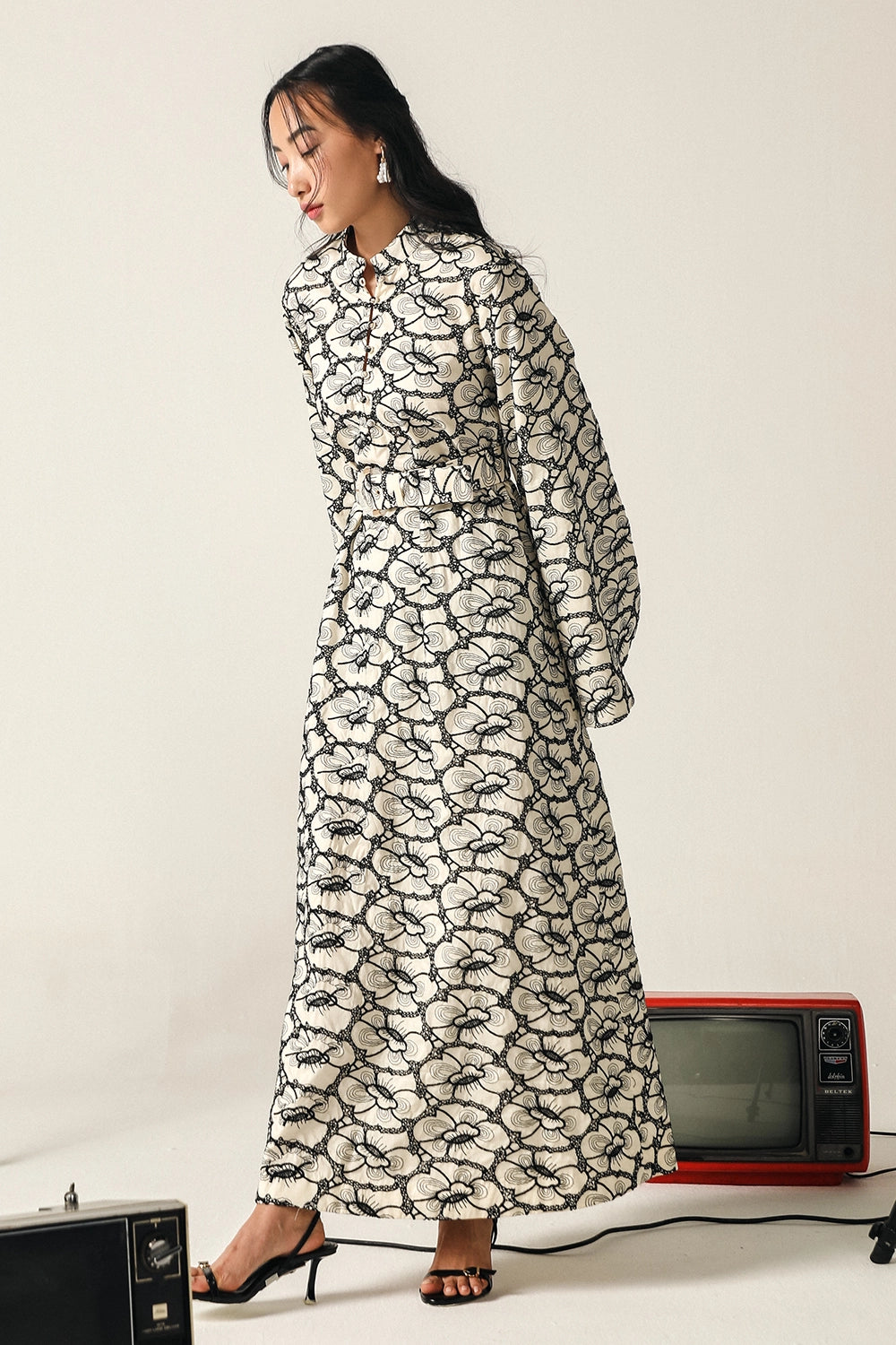 Aria Black-Cream Schiffli Dress