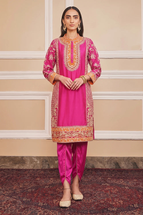 Mehnoor Hotpink Straight Kurta with Dhoti