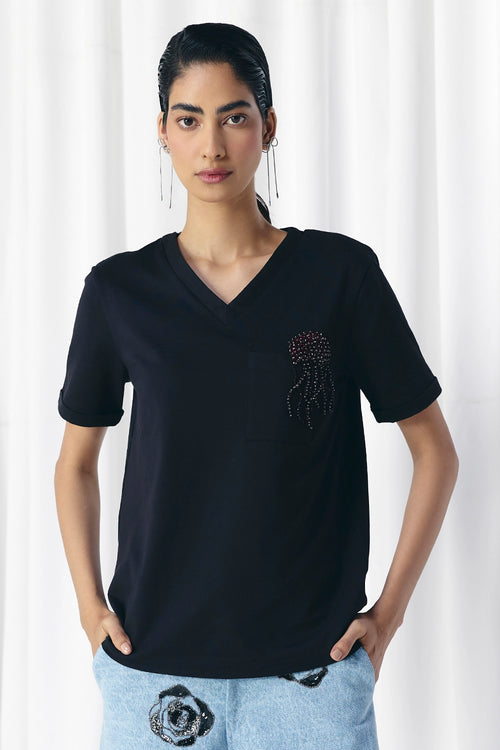 Black Jellyfish Embellished Tshirt
