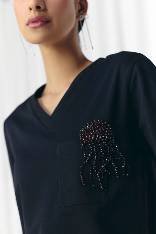 Black Jellyfish Embellished Tshirt
