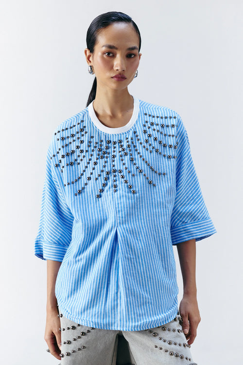 White Stripe Sunray Studded Top