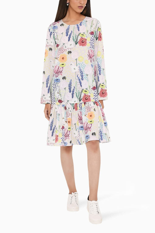 Stone Bee Printed Frill Dress