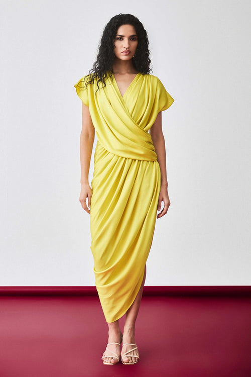 Yellow Sway Draped Dress