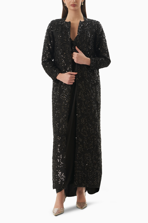 Black Tweed Trench Set
