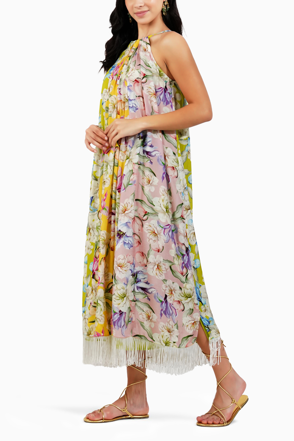 Vintage Floral Halter Maxi Dress