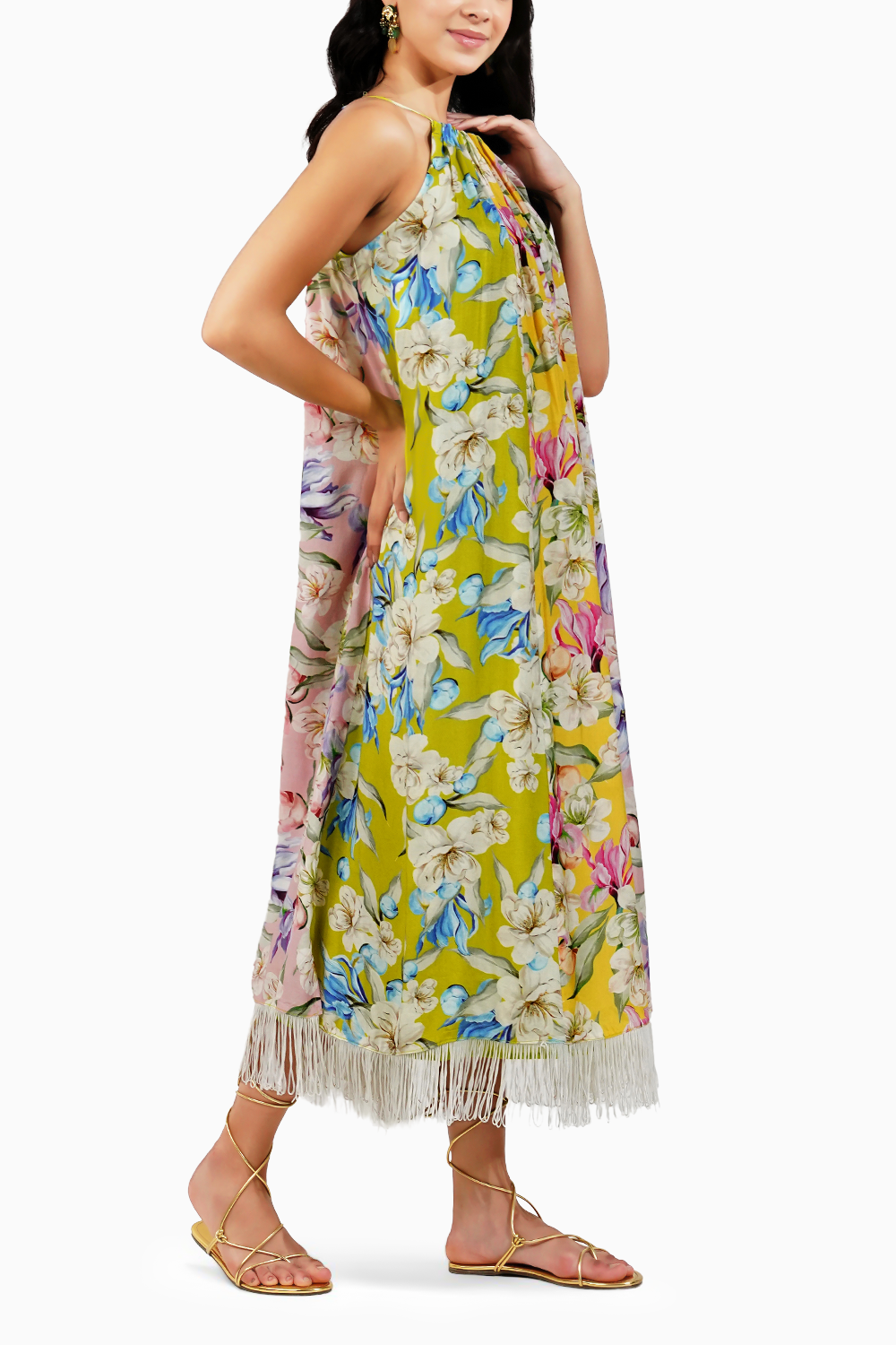 Vintage Floral Halter Maxi Dress