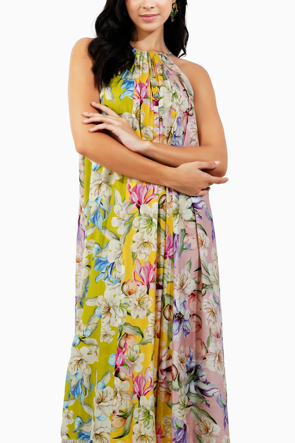 Vintage Floral Halter Maxi Dress