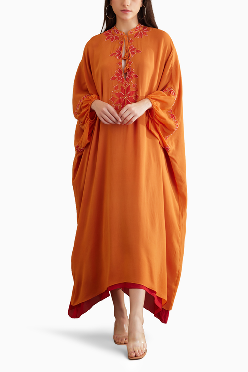 Saffron Applique Embroidered Kaftan Dress