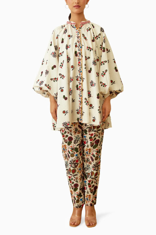 Ivory Kohinoor Buta Print Poplin Shirt Dress