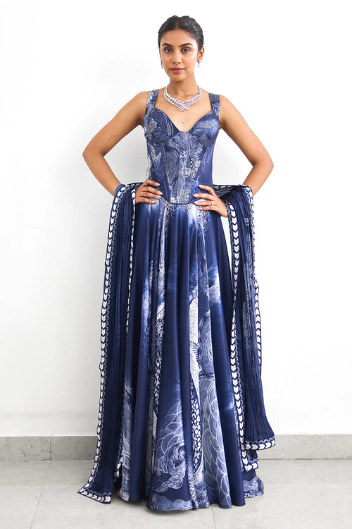Swirl Lehenga Set with Corset Blouse And Dupatta