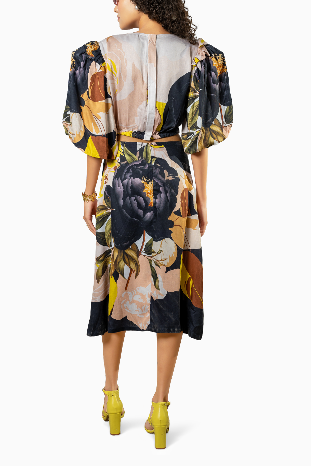 Multicolor Crepe Satin Cut Out Printed Dress