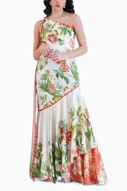 Exotic Lily Printed One Shoulder Tiered Dress