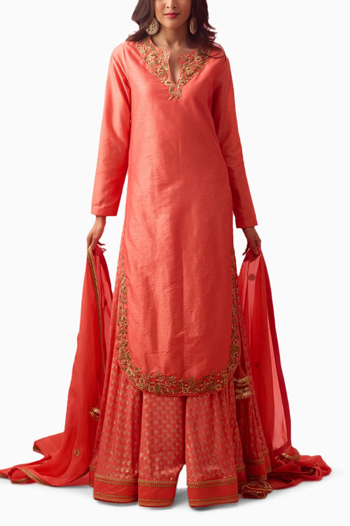 Rose Salmon Apple Cut Lehenga Set
