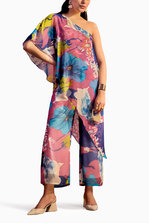 One Shoulder Printed Jumpsuit