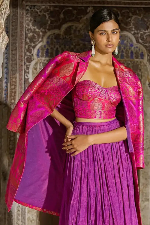 Fuchsia Pink Benares Silk Brocade Bralette