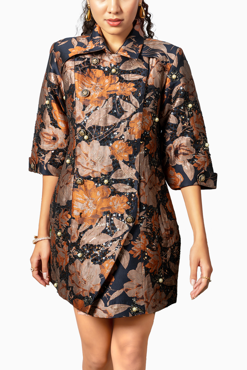 Jaqaured Blazer Style Dress With Pearl Emblishements