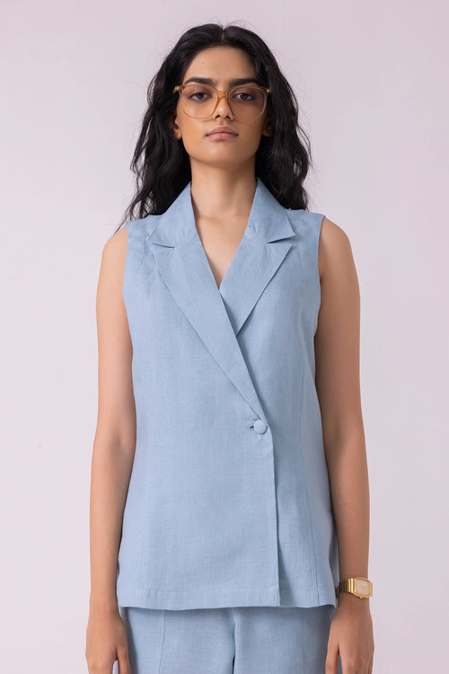Serena Blue Linen Vest