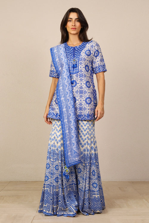 Royal Blue Patra Work A Line Suit