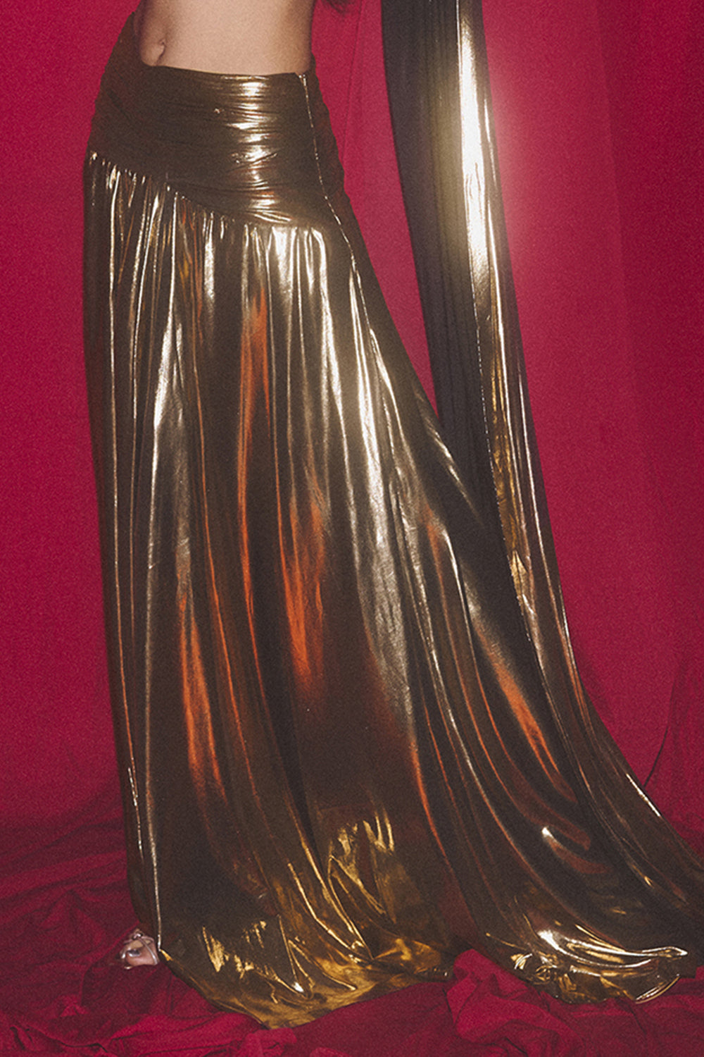 Gold Metallic Drape Blouse with Skirt
