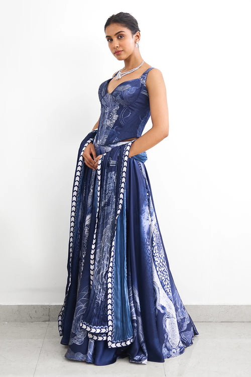 Swirl Lehenga Set with Corset Blouse And Dupatta