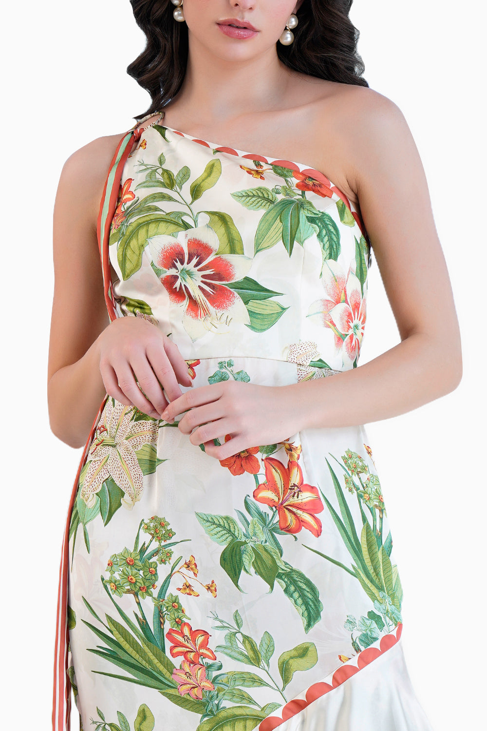 Exotic Lily Printed One Shoulder Tiered Dress