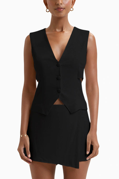 Black Kyoto Cut Out Waistcoat