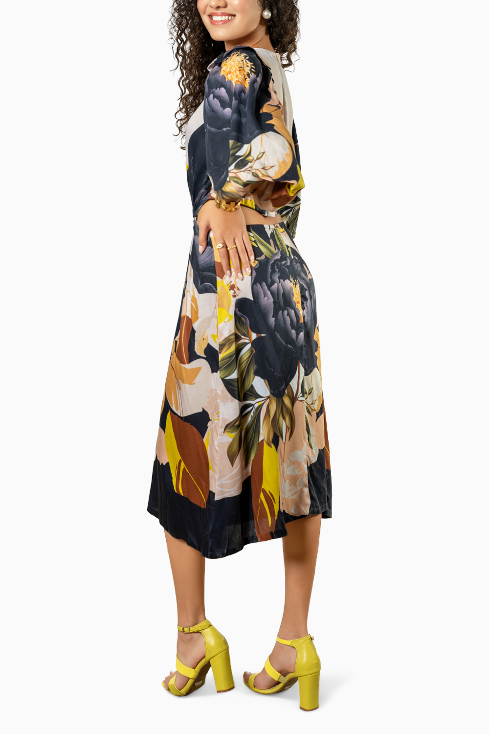 Multicolor Crepe Satin Cut Out Printed Dress