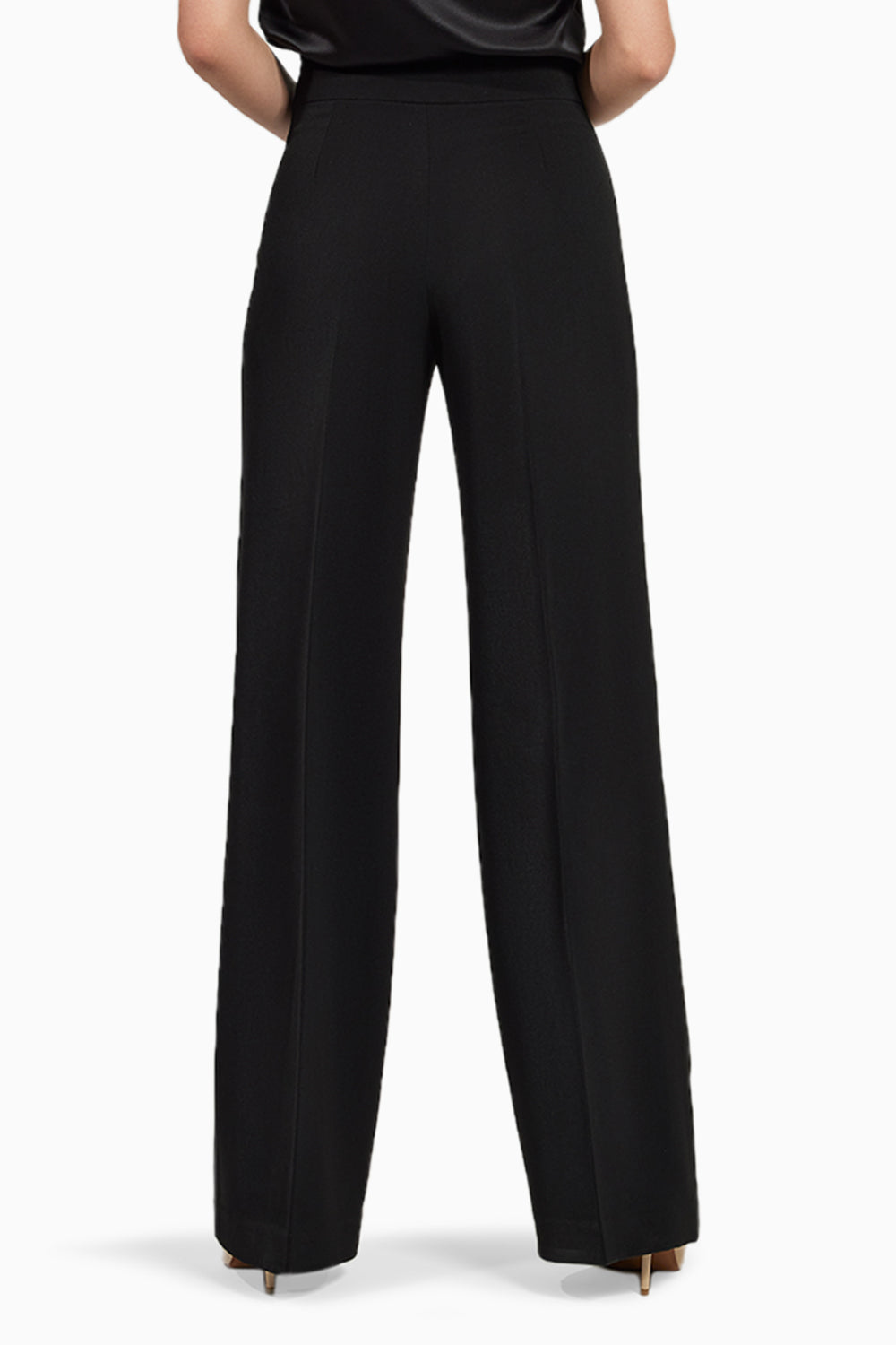 Black Stretch Suiting  Wide-Leg Trousers