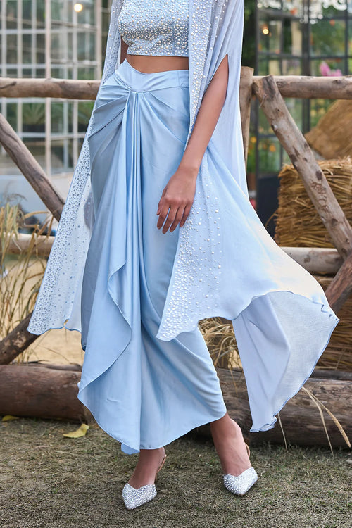Powder Blue Draped Satin Skirt