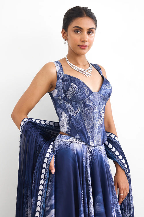 Swirl Lehenga Set with Corset Blouse And Dupatta