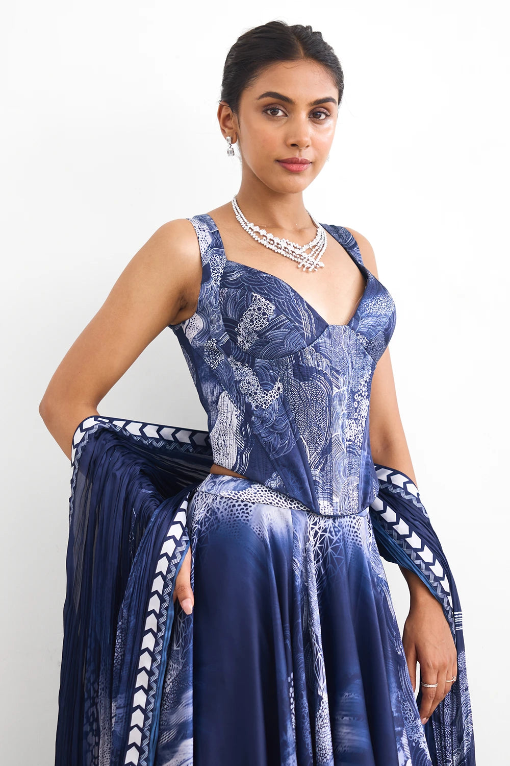 Swirl Lehenga Set with Corset Blouse And Dupatta