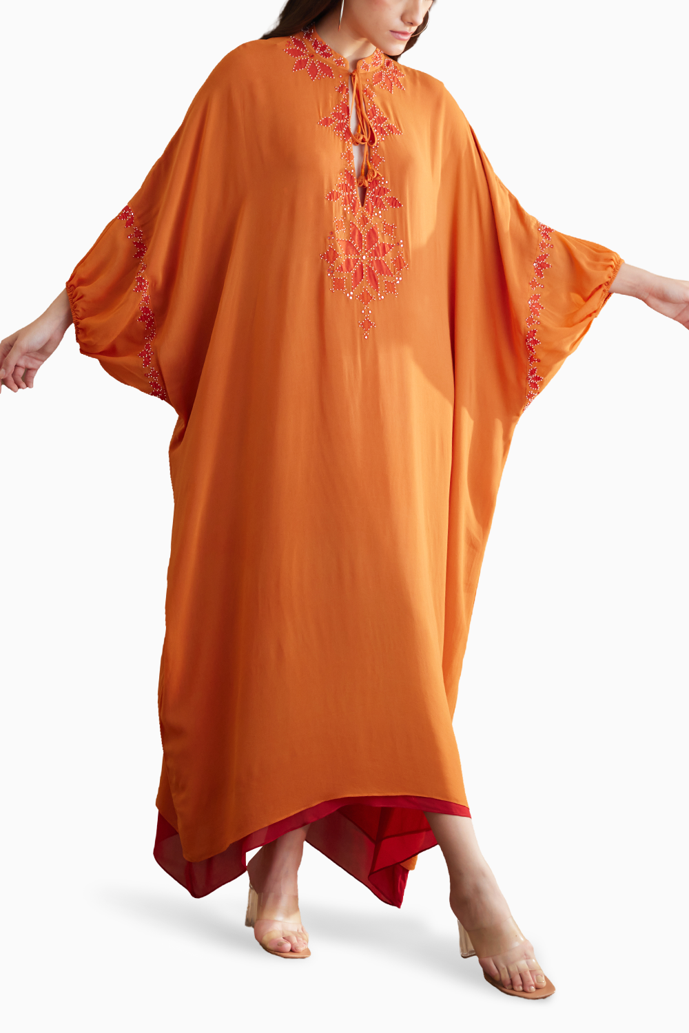 Saffron Applique Embroidered Kaftan Dress