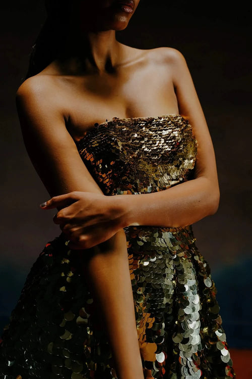 Gold Sequinned Ballon Dress