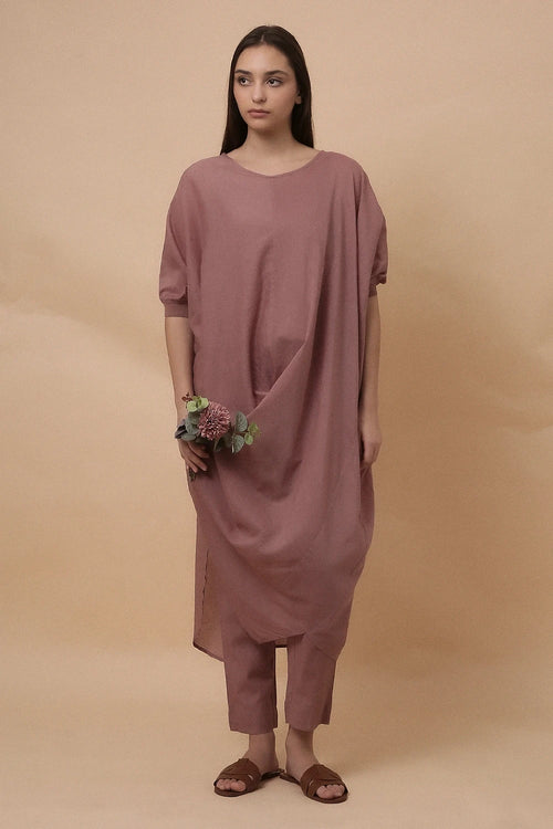 Blush Rib Mul Cowl Tunic Co-ord Set