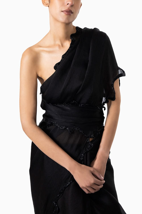 Black Thousand Crescents Saree