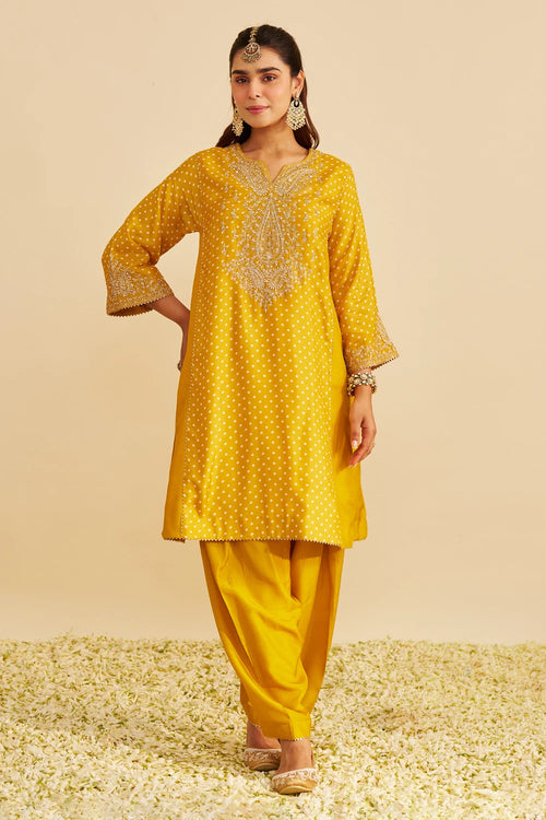 Kayra Mustard Short Gathered Chauga with Salwar