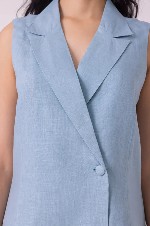 Serena Blue Linen Vest