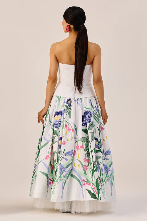 White Floral Strapless Maxi Dress