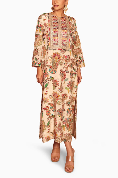 Ivory Elizey Paisley Embroidered Kaftan