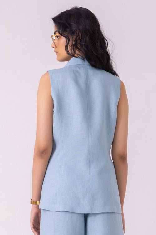 Serena Blue Linen Vest