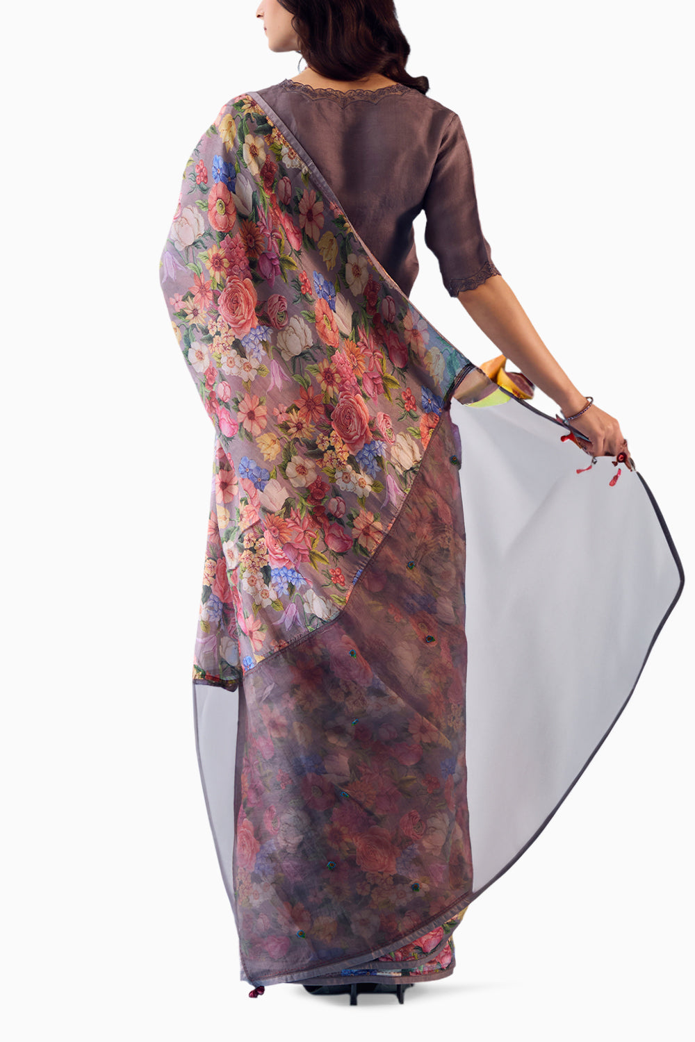 Whimsical Garden Slate Saree