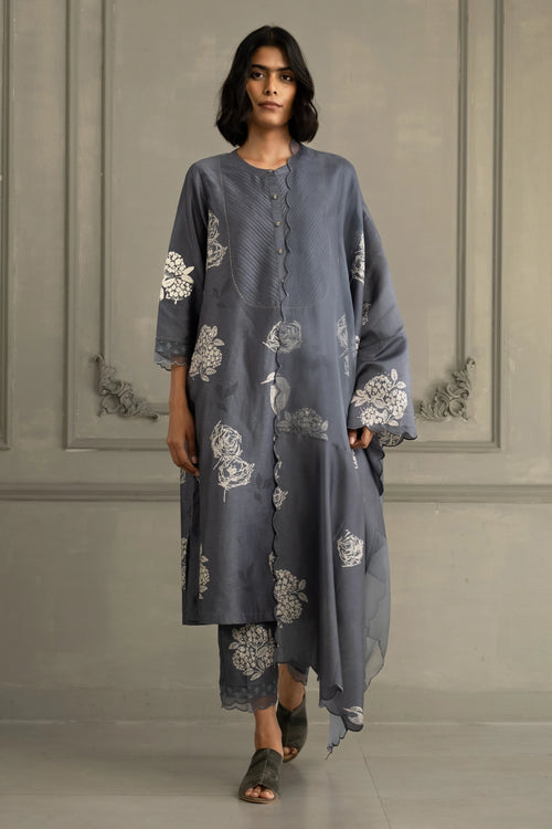 Stone Blue  Discharge Print Tunic Set