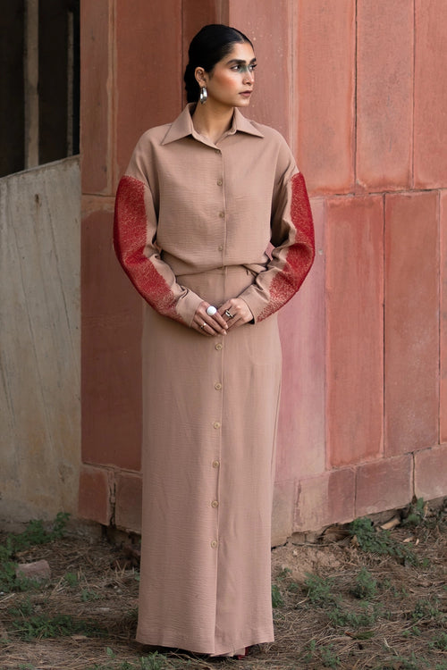 Brown Loop Button Co-ord Set