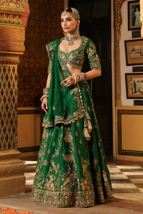 Ahista Green Mayur Applique Lehenga Set