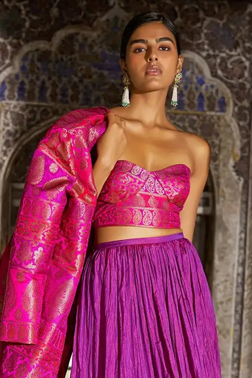 Fuchsia Pink Benares Silk Brocade Bralette